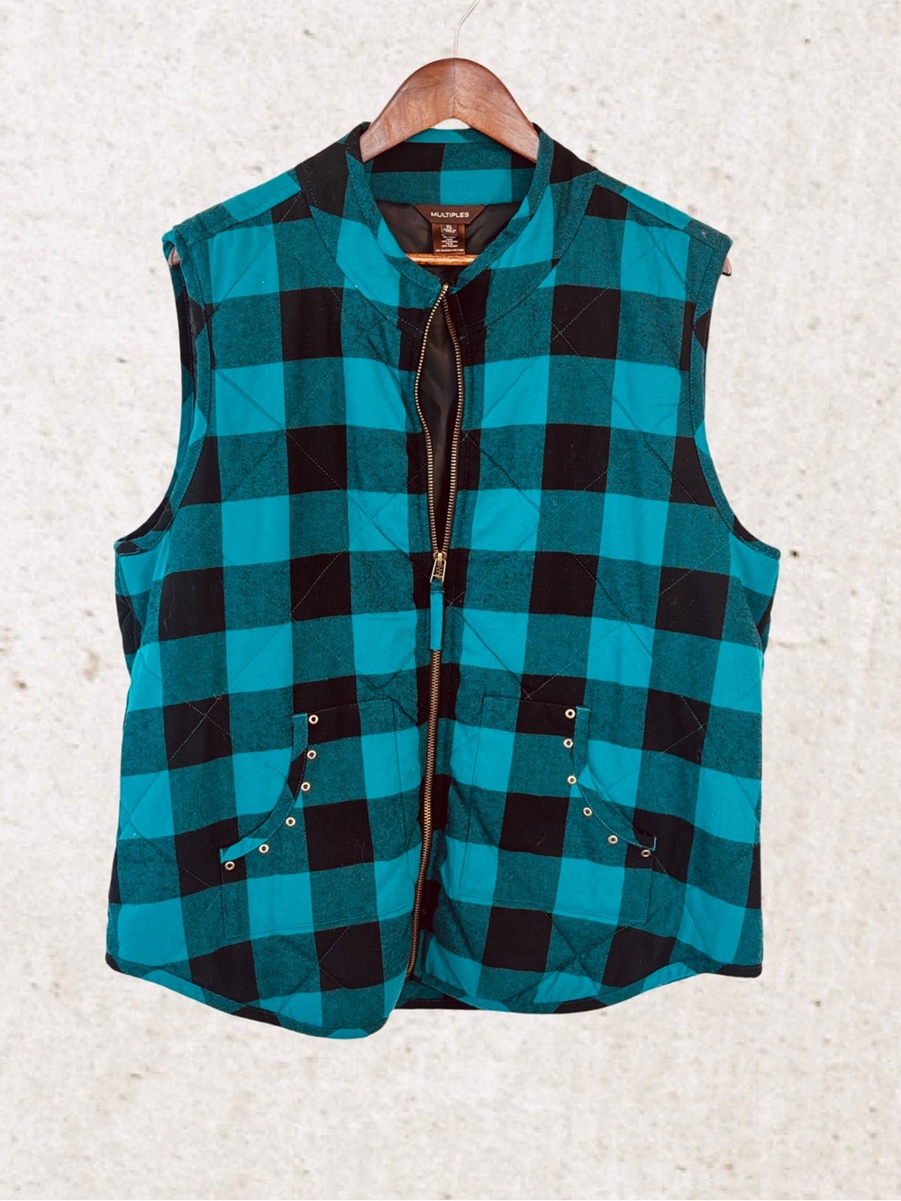 Multiples Teal and Black Checkered Women's Vest